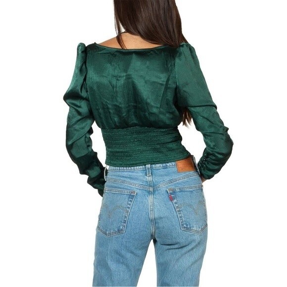 Free People Evergreen Santiago Satin Cropped Blouse Size Medium Sexy Chic - Picture 16 of 16